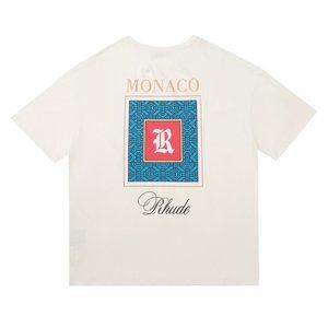 Rhude x MONACO 22ss Straw Letter Short Sleeve T-Shirt